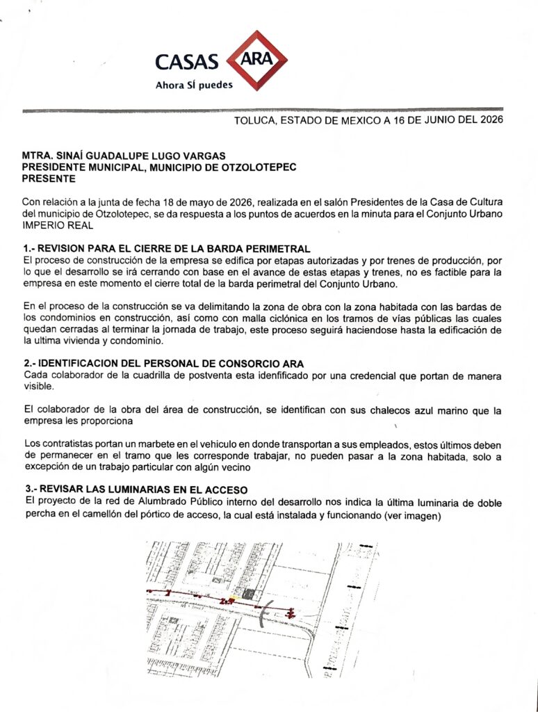 Respuesta ARA derivada de la mesa de trabajo en el Municipio